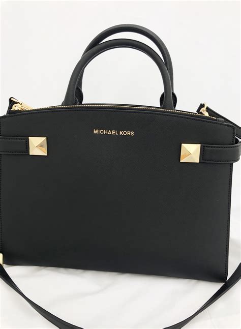 michael kors karla east west medium satchel bag black|Michael Kors Karla Leather Medium East West Satchel .